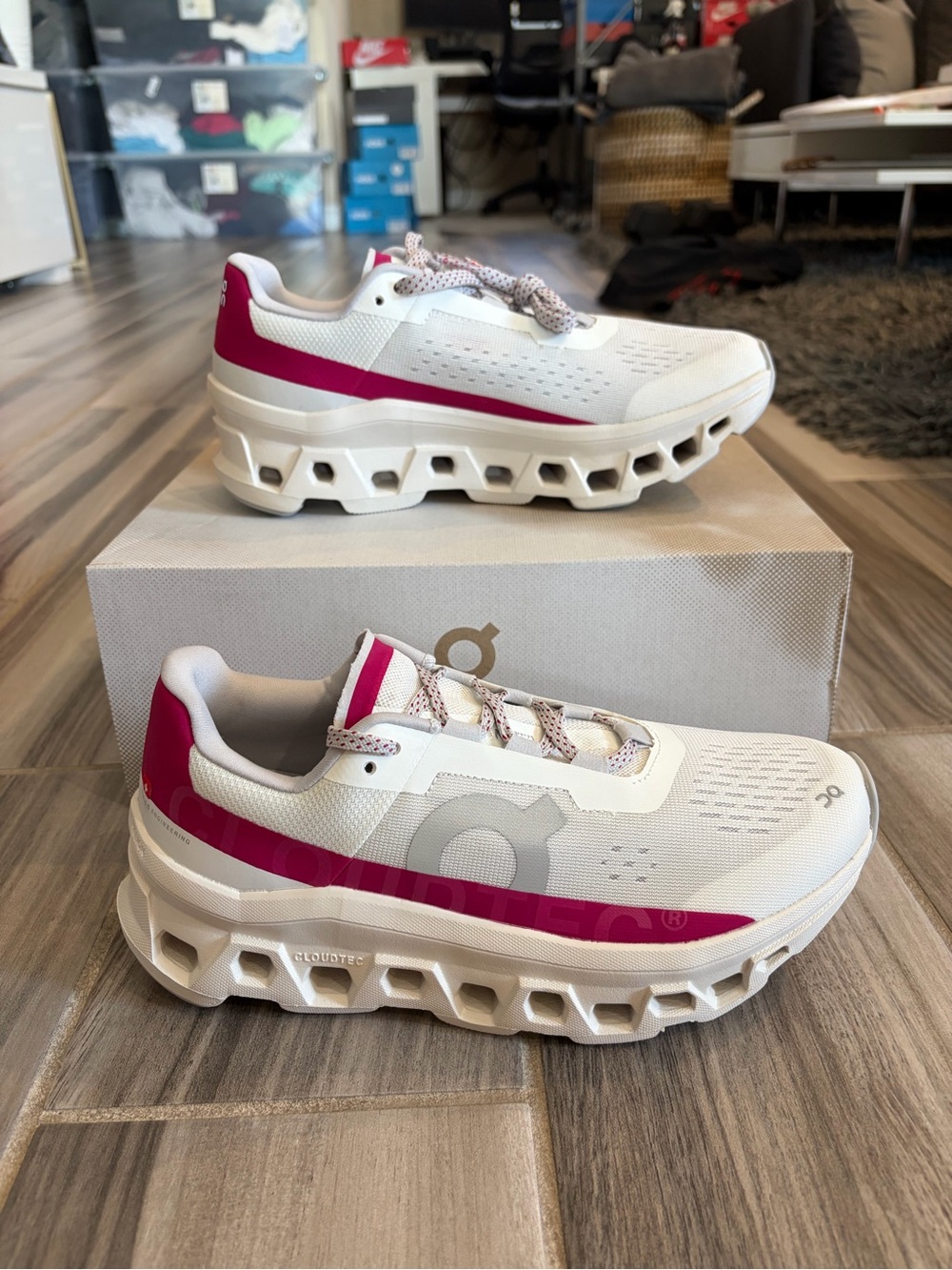 Women's On Cloudmonster Running Shoes - Ivory Grenadine 3WD10104038 - Picture 2 of 7
